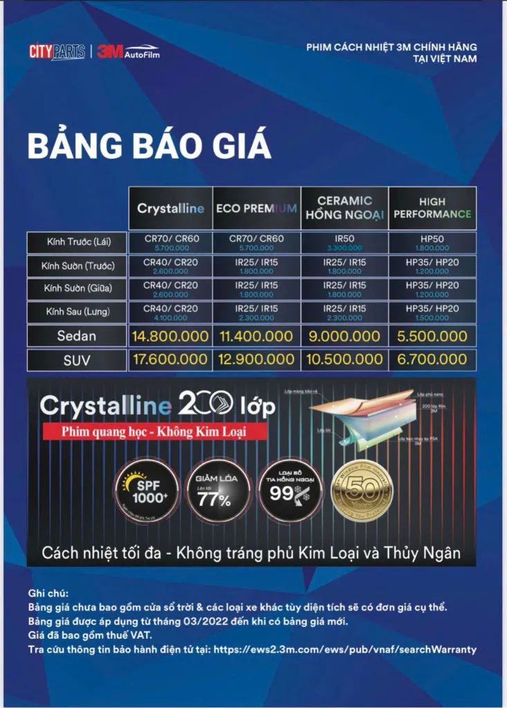 Bảng giá dán phim cách nhiệt chính hãng, uy tín tại Thanh An Autocare Quận 7