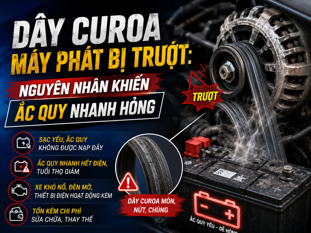 Dây Curoa Máy Phát Bị Trượt Ảnh Hưởng Thế Nào Đến Ắc Quy?