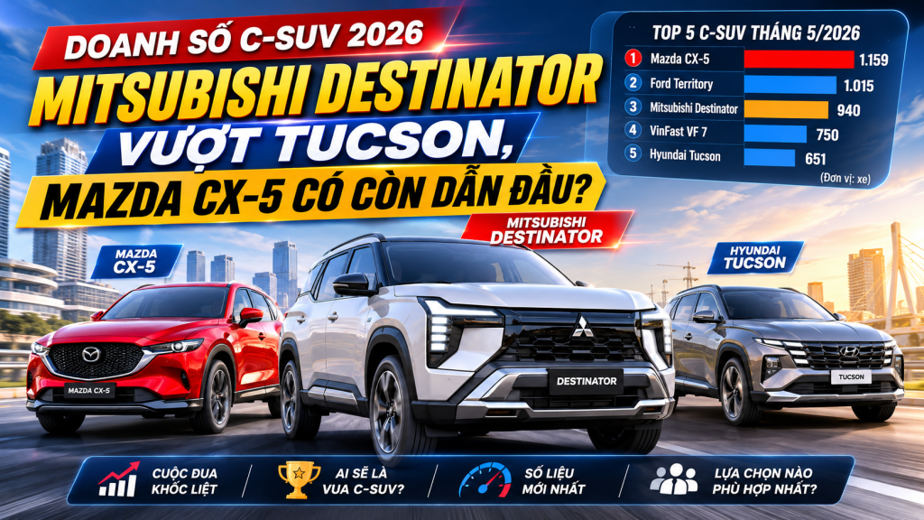 Doanh Số C-SUV 2026: Mitsubishi Destinator Bứt Phá, Mazda CX-5 Giữ Ngôi Vương Và Cuộc Đua Thị Phần Đầy Kịch Tính