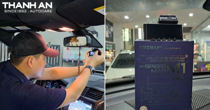 Kỹ thuật viên lắp Camera hành trình Vietmap Speedmap M1 tại quận 7 có cảnh báo tốc độ cảnh báo giao thông