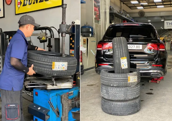 Kỹ thuật viên thay lốp Pirelli 235/55R19 Scorpion Verde MOE RFT Romanian cho xe Mercedes GLC 250 quận 7