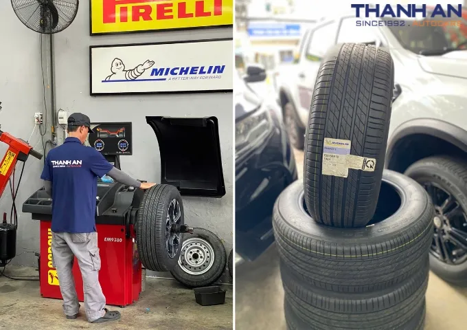 Kỹ thuật viên cân bằng động lốp Michelin 235/60R18 Primacy 3 cho Honda CR-V uy tín tại Thanh An Autocare Quận 7