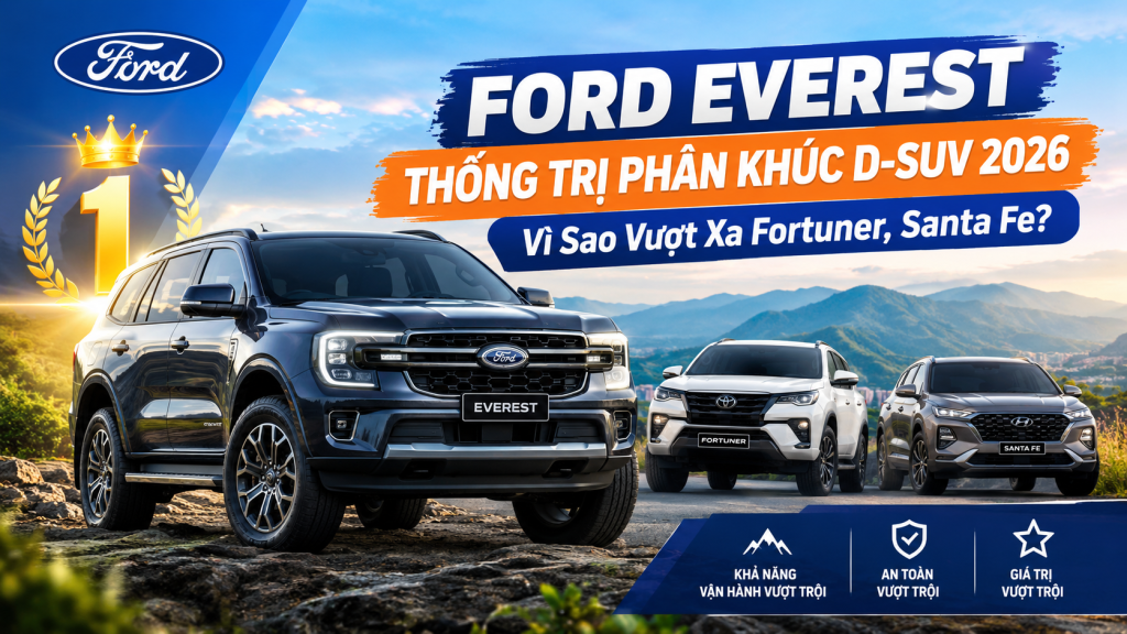 Ford Everest Thống Trị Phân Khúc D-SUV 2026: Vì Sao Vượt Xa Fortuner, Santa Fe?