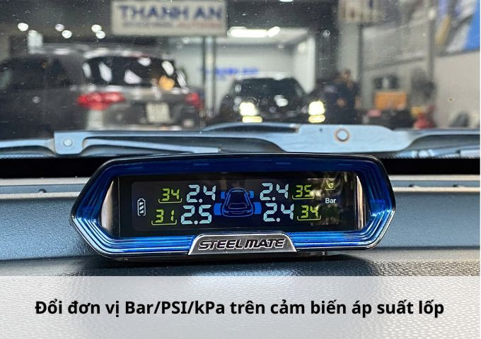 Đổi đơn vị Bar/PSI/kPa trên cảm biến áp suất lốp