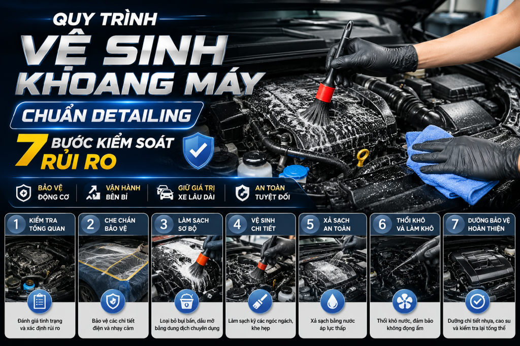 Quy Trình Vệ Sinh Khoang Máy Chuẩn Detailing: 7 Bước Kiểm Soát Rủi Ro