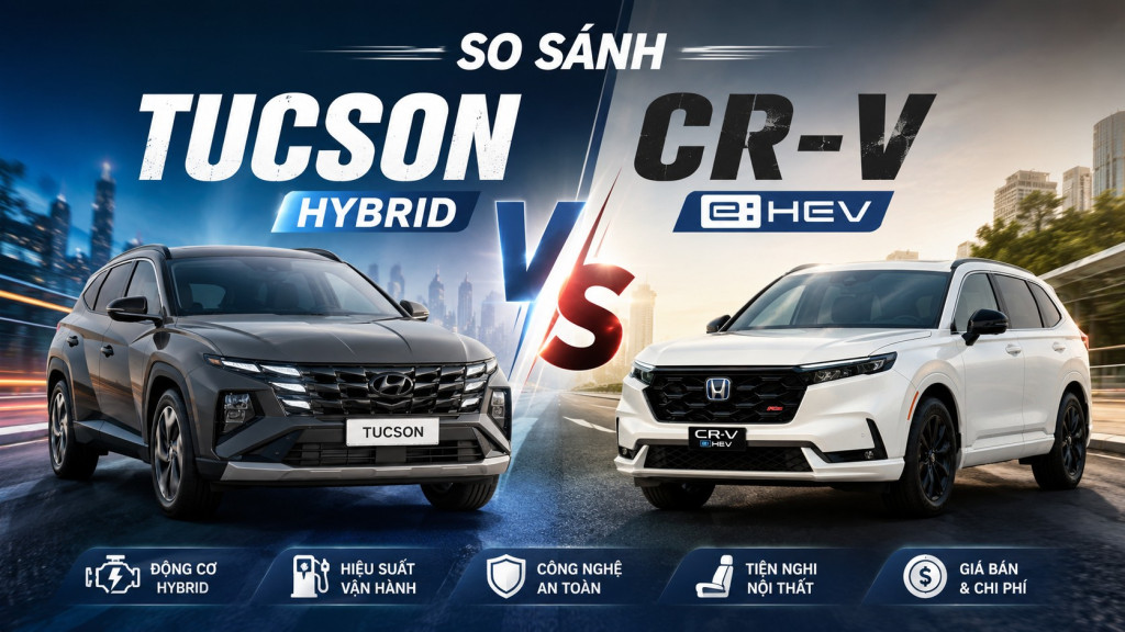 So Sánh Tucson Hybrid và CR-V e:HEV 2026: Khác Biệt Về Giá, Động Cơ, Trang Bị Và Khả Năng Tiết Kiệm Nhiên Liệu