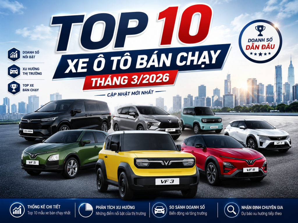 Top 10 Xe Ô Tô Bán Chạy Tháng 3/2026 Kèm Kích Thước Lốp Chi Tiết